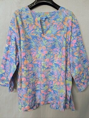 Blue Ginger Tropical Print V-Neck Tunic